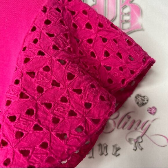 Karl lagerfeld tshirt crochet shoulder detail fuschia pink soft stretchy boho - Picture 4 of 9